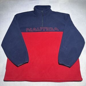 Vintage Nautica Spellout‎ Two Tone 1/4 Zip Pullover Fleece USA Made Men's Sz 2XL